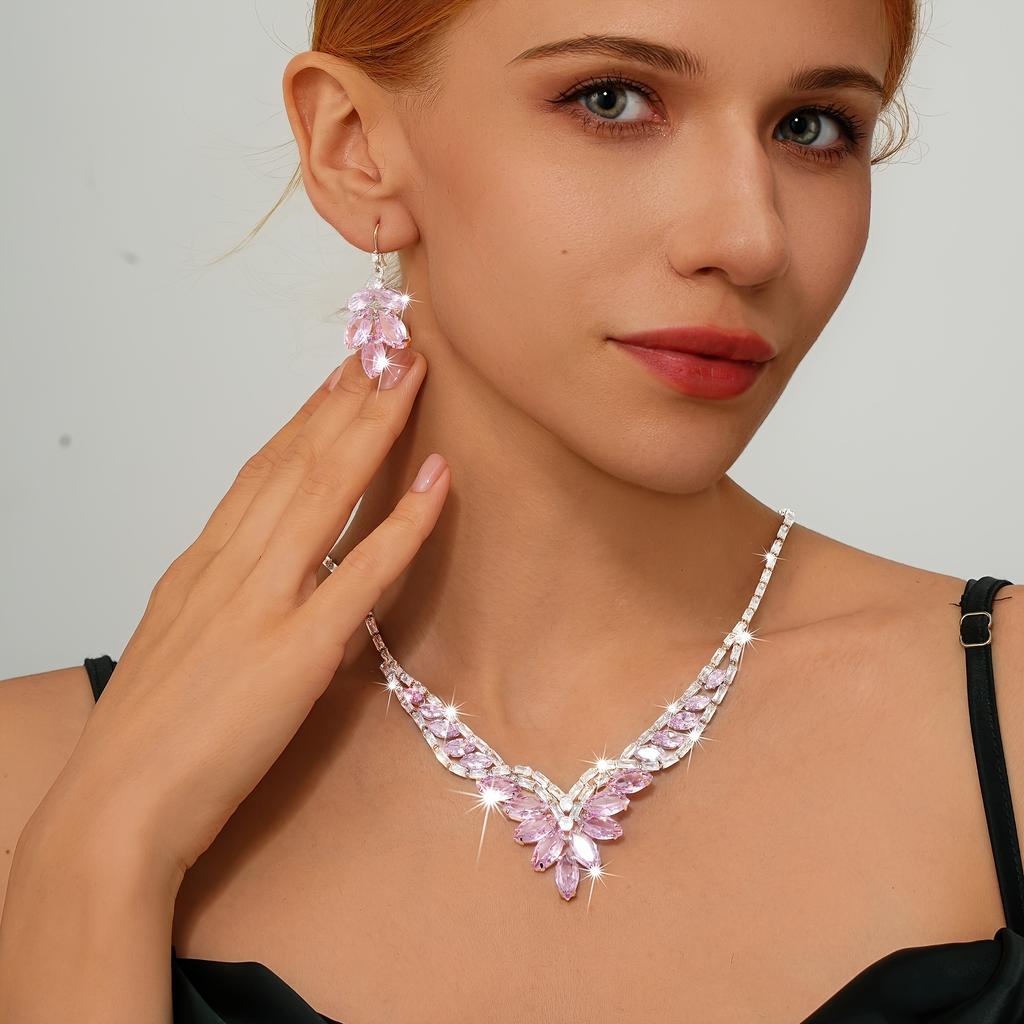 Luxury Fashion Women's Jewelry Set with Synthetic Zircon, Transparent Design, Exquisitely Crafted Necklace and Earrings, Versatile and Elegant with a