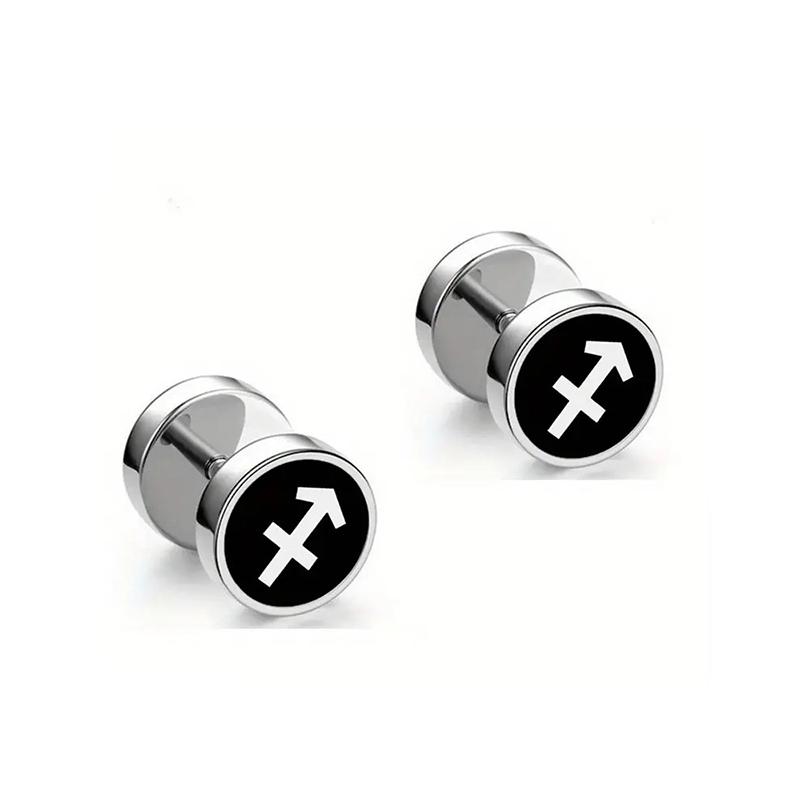 Мужские Модные Серьги-Гантели из Нержавеющей Стали со Знаками Зодиака