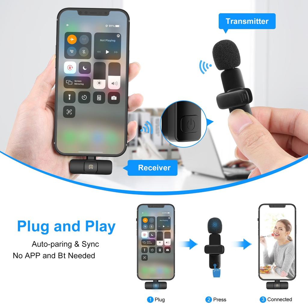 PULUZ PU3150B Мини-беспроводная микрофонная система с одним триггером и двумя 2,4G, прикрепляемый микрофон, передача 20 м