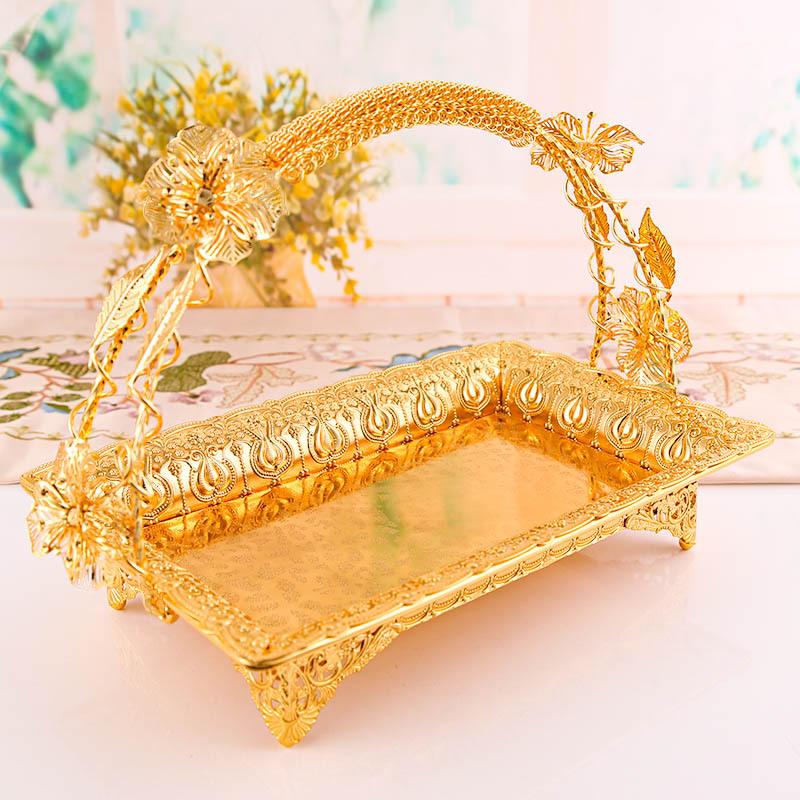 Fruit Snack Basket European Classic Style Gold Silver Metal Single Layer Multipurpose for Living Room Gift Idea