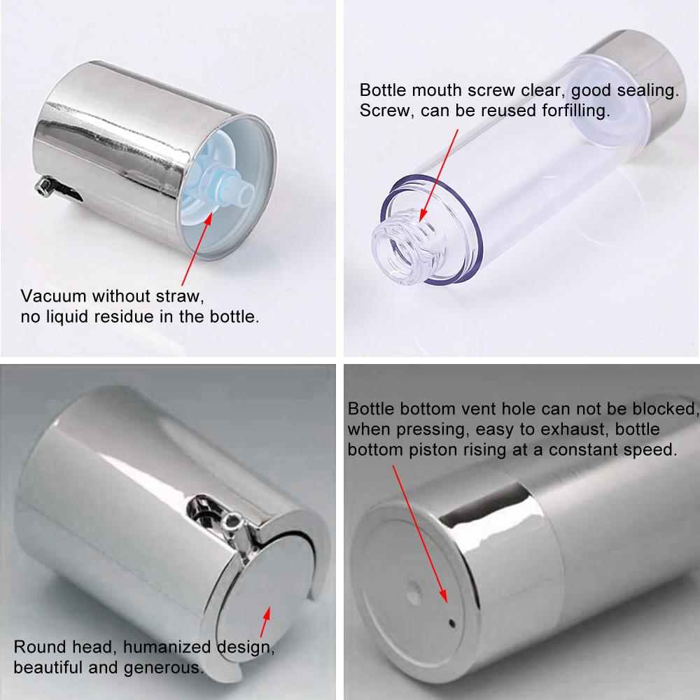 Бутылка с безвоздушным насосом Многоразовые дорожные контейнеры Пустая косметическая бутылка Вакуумная бутылка для лосьона, дезинфицирующего средства для рук, тонера, увлажняющего крема и сыворотки