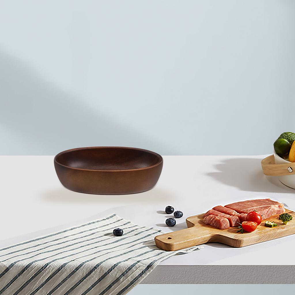 1pc Large Vintage Walnut Wood Boat Shape Bowl Salad Serving Wooden Kitchen Fruit Bowls Bar Decorative Dishes Mixing Dough Bowls