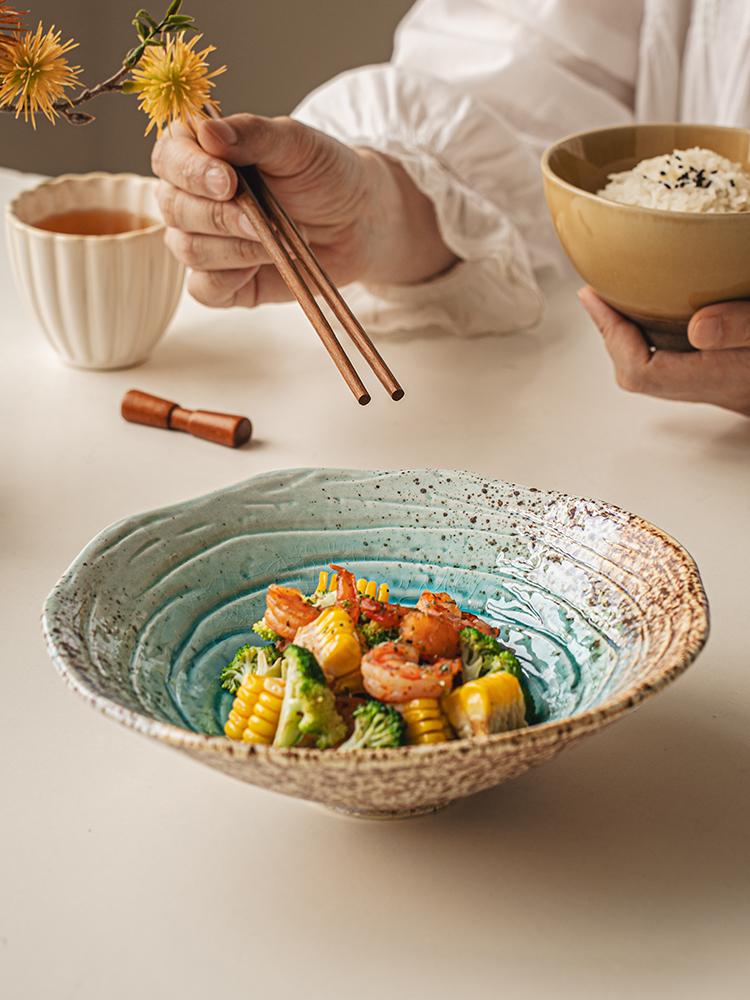 1PC 8-inch Chinese design ceramic bowl, household Japanese ramen bowl, retro tableware, restaurant