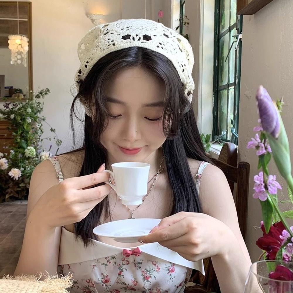 Вязаный крючком платок ручной работы. Шапка. Вязаная повязка на голову. Полотенце. Сладкая треугольная повязка на голову для девочек.