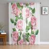 Repeating Floral Pink Rose Flowers Chiffon Sheer Curtains for Living Room Bedroom Kitchen Decoration Window Voiles Tulle Curtain