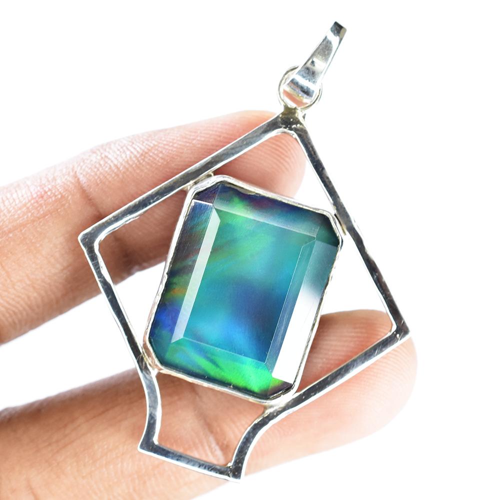 Natural Ammolite 32Ct Emerald 925 Sterling Silver Gems Pendant Jewelry