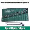 Metric Chrome Vanadium Steel Ratchet  Flex-Head Ratcheting Wrench Set Wrenches Combination Ended Spanner Kit with Canvas Bag