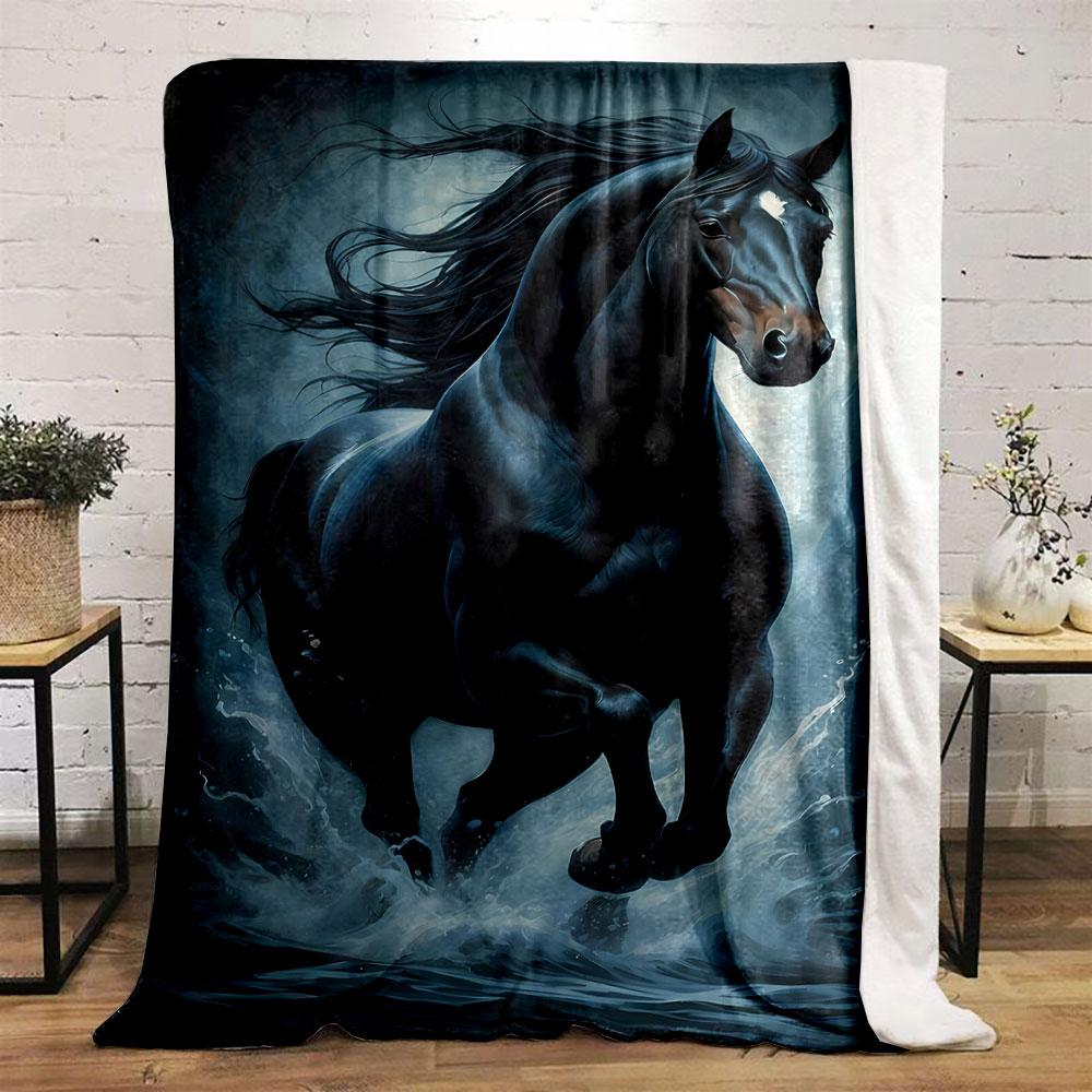 Black Horse Running Water Print Blanket bedroom Blanket for Livingroom Couch lunch break Soft throw for Friend's festival Gift