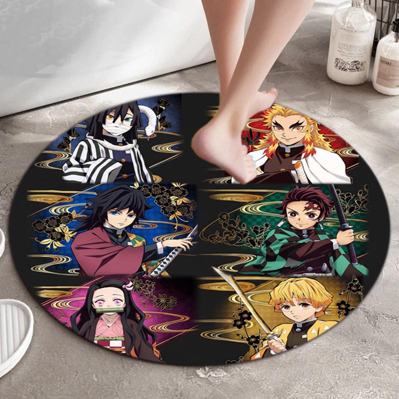 Classic Japanese-style cartoon Demon Slayer round rug, home soft decorative anti-slip yoga mat and chair mat, outdoor floor mat carpet K9