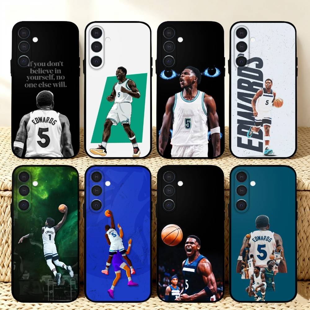 Чехол для телефона B-Basketball A-Anthony E-Edwards для Samsung A73,72,71,A52,51,40,41,A22,A32,31,A13, Мягкий черный корпус
