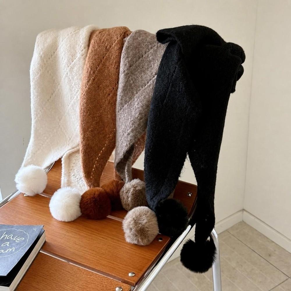 with Pom Poms Winter Neck Scarf Soft Yarn Shoulder Wrap Versatile Knitted Triangle Shawl Girls