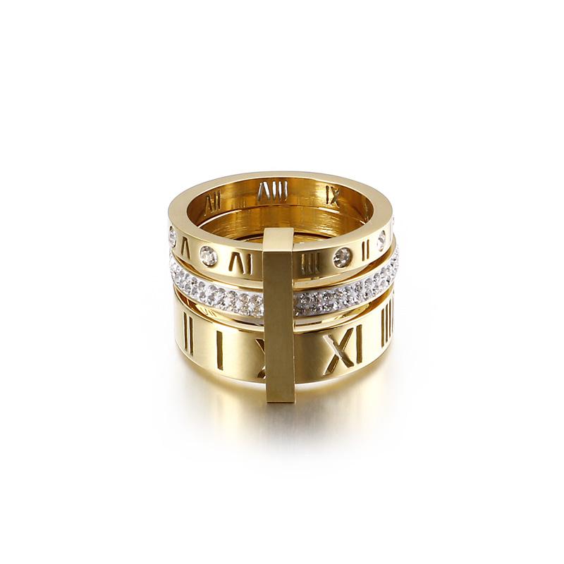 Roman Numeral Rhinestone Jewelry Stainless Steel Girl Pattern Charm Ring Ladies Mom Holiday Gift Size6-9