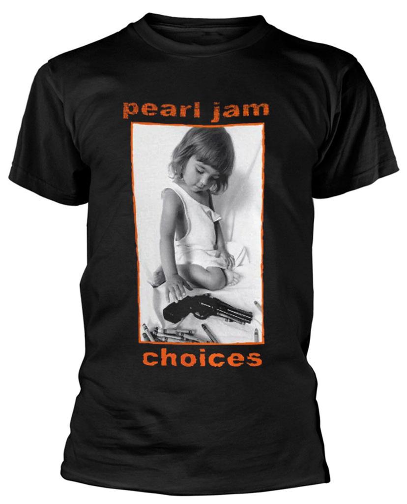 Officially licensed Pearl Jam Choices Orange print Mens Black T Shirt Pearl Jam