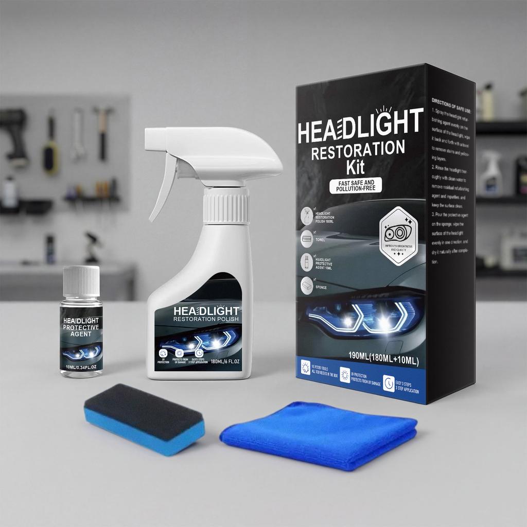 Car Headlight Restoration Kit with Towel and Sponge Headlight Cleaner and Restorer Kit for Oxidized and Yellowed Lenses
