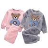 Toddler Baby Boys Clothes Autumn Winter Kids Flannel Pajamas Set Thick Warm Sweater Cartoon Cute Bear Two-piece Girls Suit Tracksuits