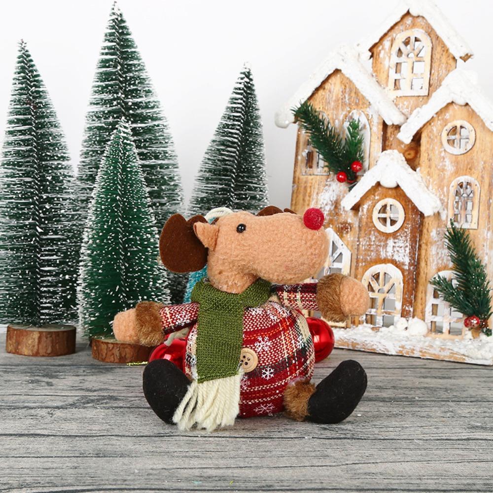 Button Accent Christmas Plaid Fabric Doll Christmas Tree Ornament Wreath Door Wall Decor