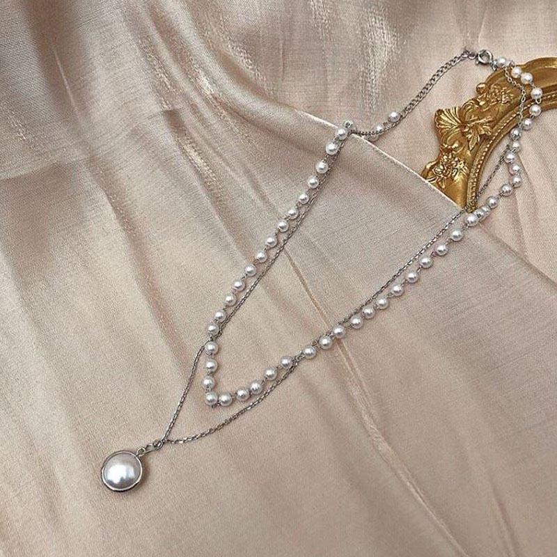 2020 двухслойная цепочка золото серебро модный чокер милый романтический женский жемчужный кулон ожерелье девушка ювелирные изделия воротник AVE