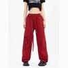 Red Y2k Vintage Cargo Pants Women's Loose Straight Wide Leg Casual Pants Autumn High Street Clothes