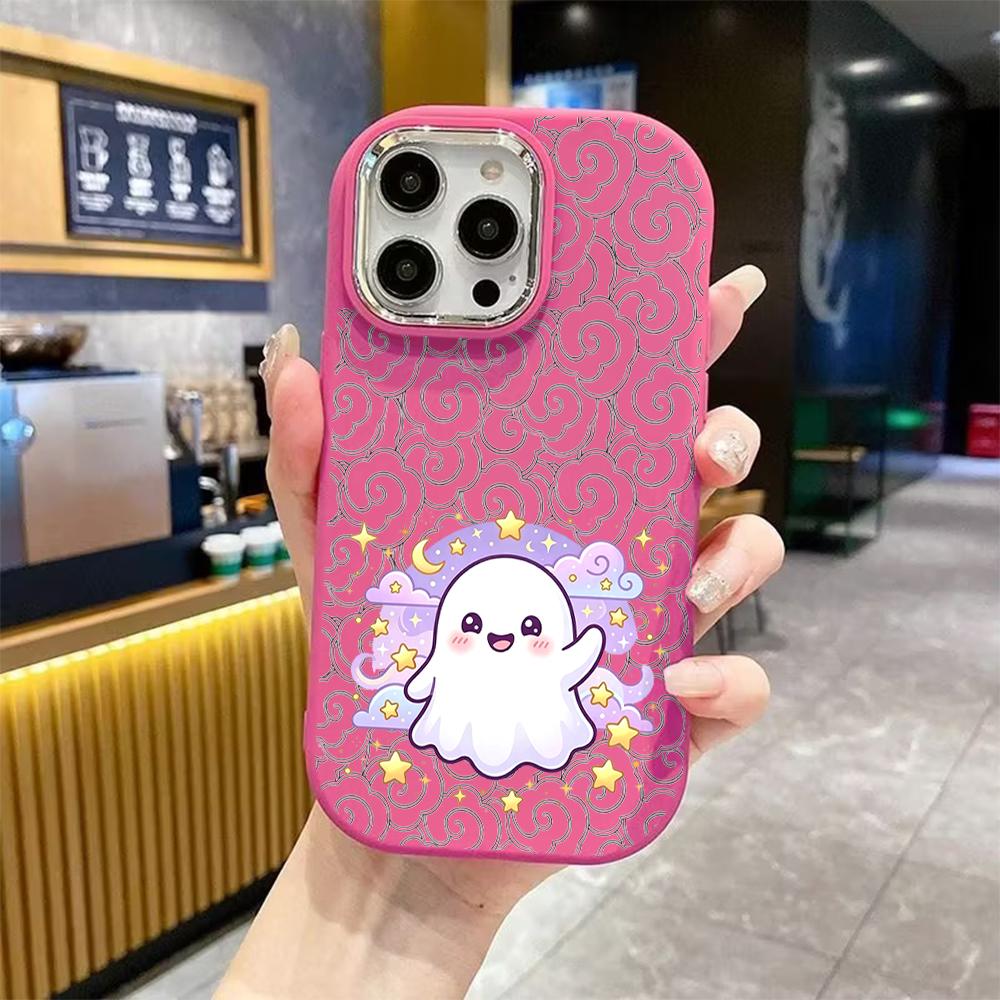Phone case: 2D flat design suitable for iPhone 18 17 16 15 14 13 Pro protective case, couple style, cute little ghost, Christmas and Halloween gift