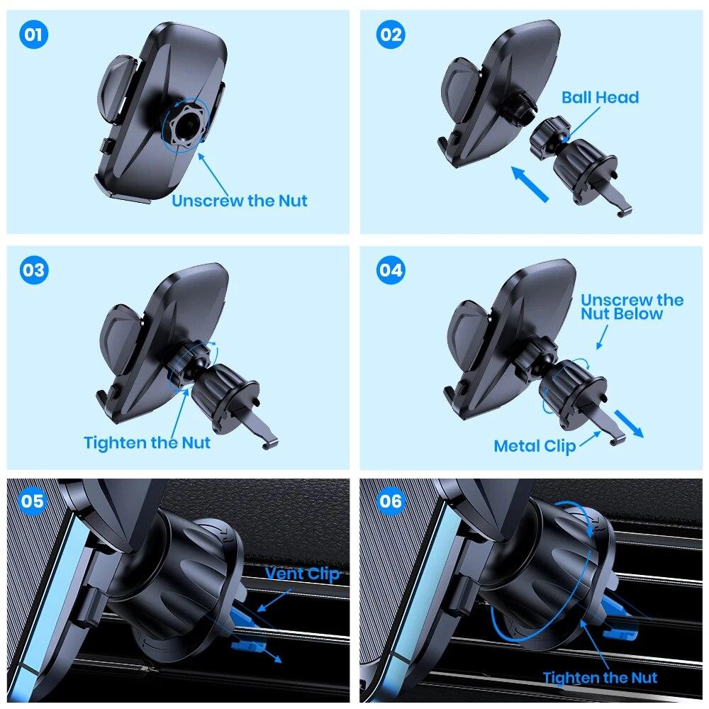 TOPK Car Phone Holders with Metal Hook Clip,Air Vent Cell Phone Car Mount,Hands Free Universal Automobile Cradle Fit All Phones