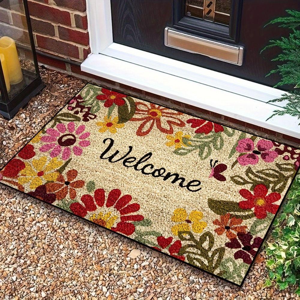 Washable Floral Entrance Rug Floral Print Home Decor Doormat Welcome Doormat Home Decoration