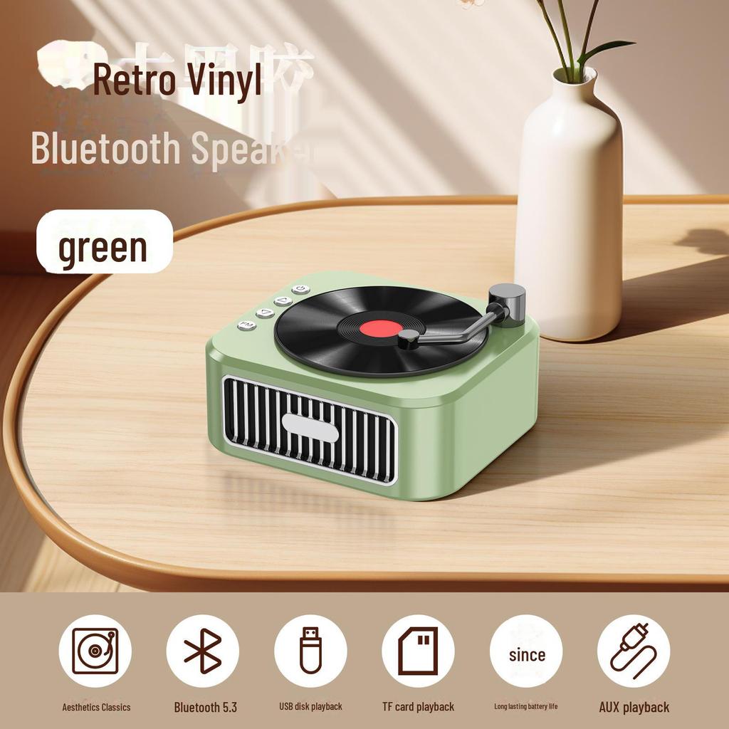 «Беспроводная Bluetooth-колонка в стиле ретро с виниловыми пластинками и мощными басами»