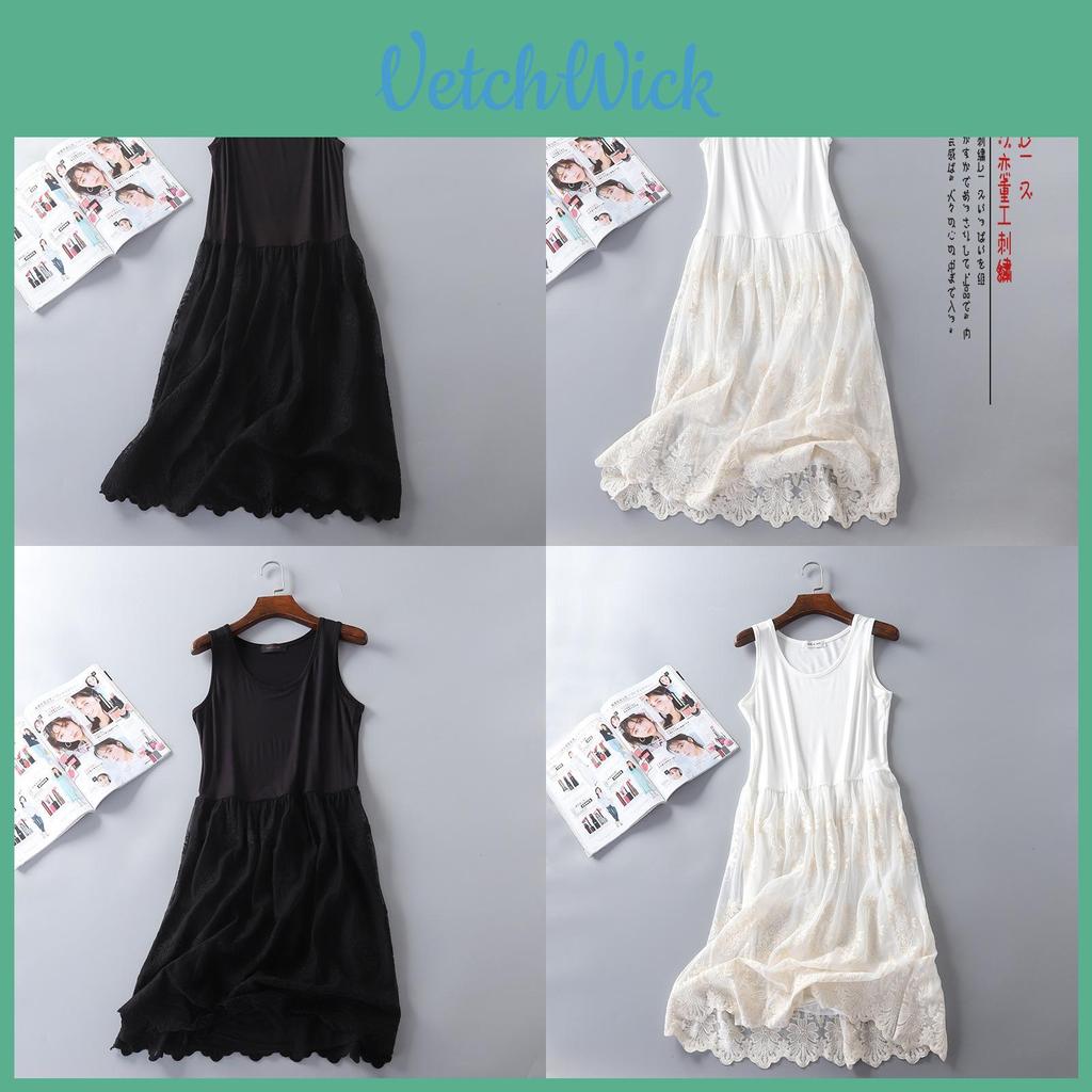 Modal Lace Overlay A Line Dress With Embroidery For Spring Casual Wear