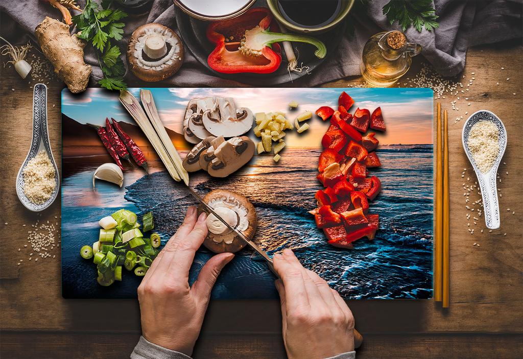 GLASS PLATE CUTTING BOARD 52x30 SEA