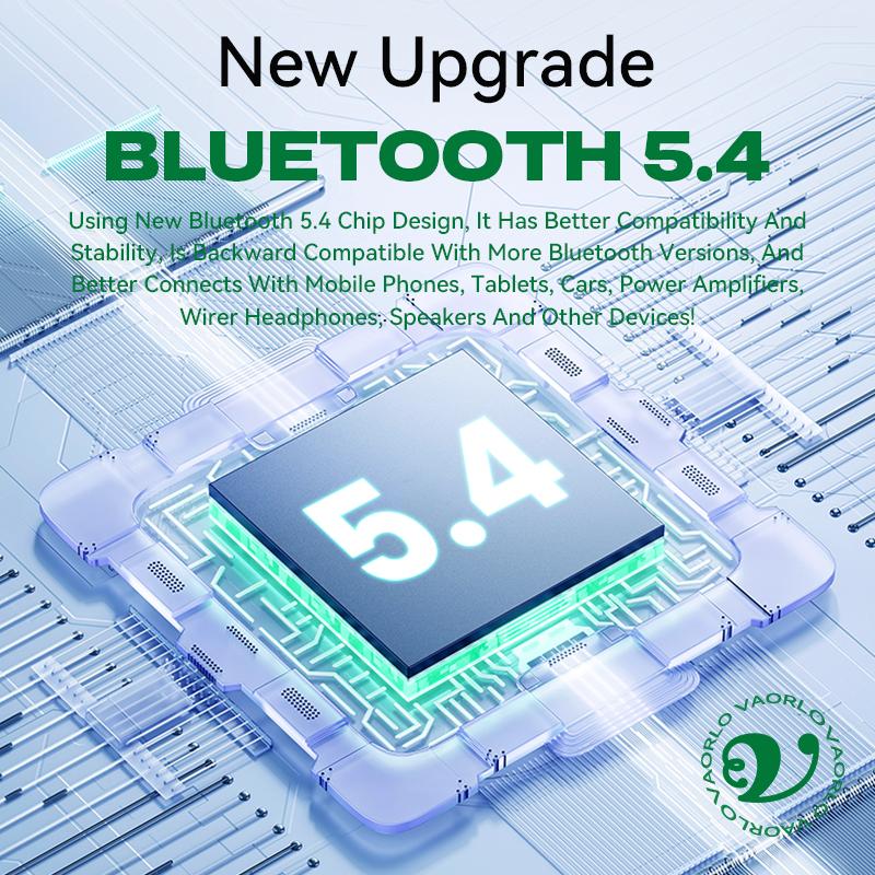 VAORLO Bluetooth 5.4 аудио приемник USB U-диск музыкальный беспроводной адаптер с микрофоном 3,5 мм AUX R/L RCA HIFI стерео для автомобильного усилителя динамиков