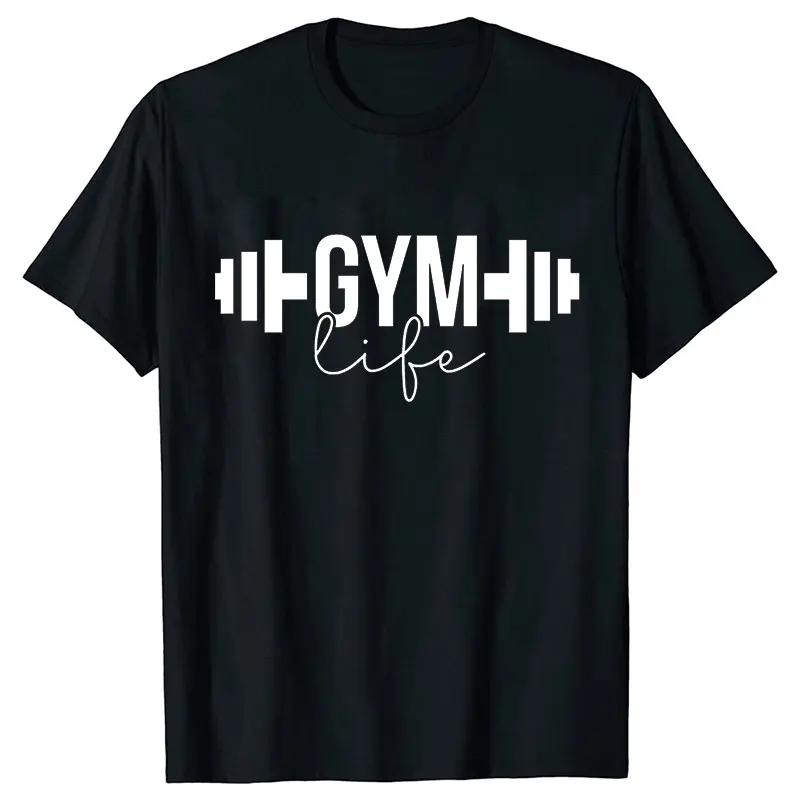 Men's T-shirts Gym Life Shirt Funny Workout Tshirts Motivational Positive Quote Clothing Exercise Fitness Tee Shirt Clothes
