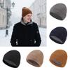 Men Hat Winter Warm Wool Knit Hat Solid Color Thickened Velvet Lining Hat Outdoor Sports Skiing Cycling Hat
