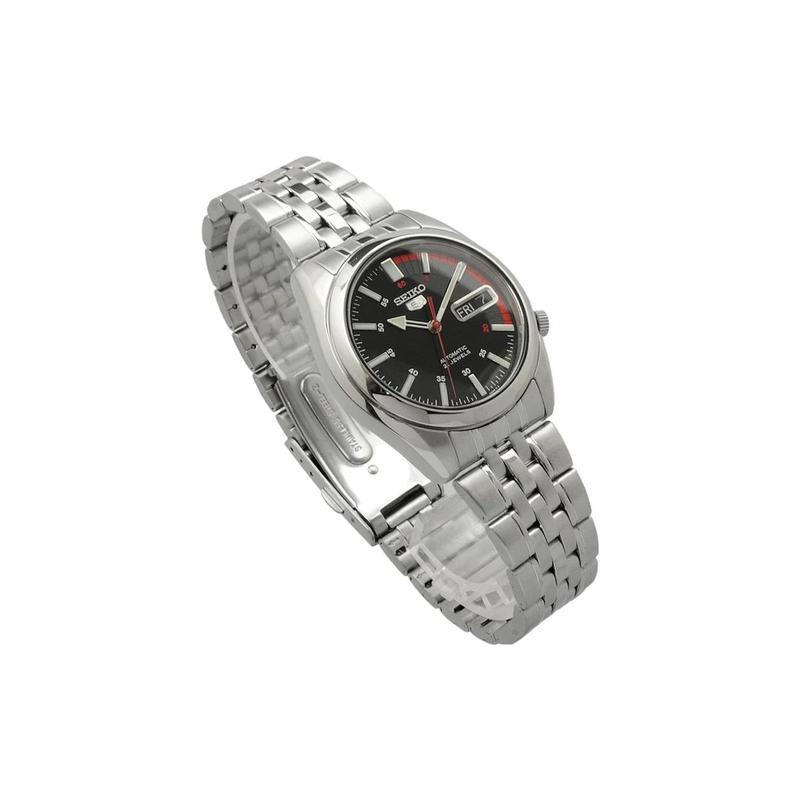 Seiko 5 серия 30 метров водонепроницаемые Автоматические Мужские часы на стальном ремешке черный циферблат SNK375K1