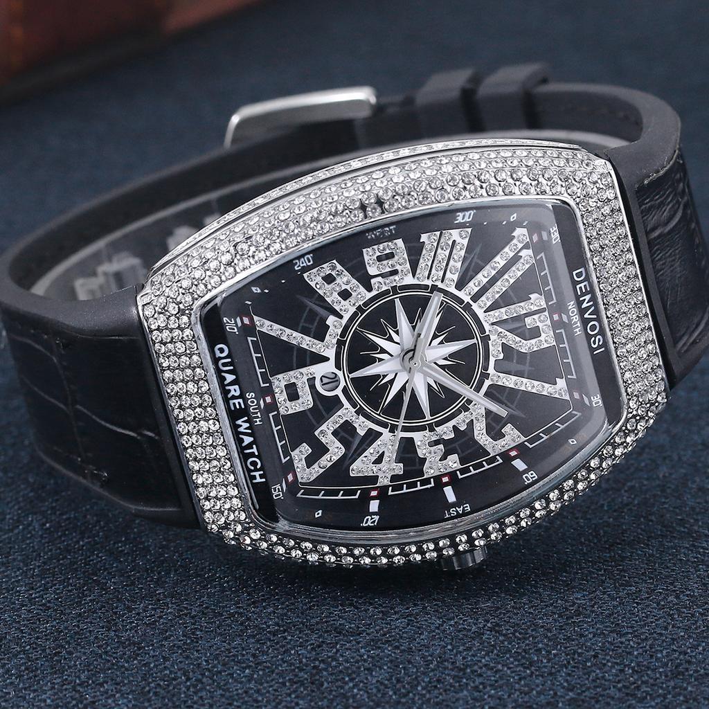 Luxury Diamond wristwatch for women Fasion and elegant quartz watch with silicone watchstrap Waterproof luminous Tonneau watch