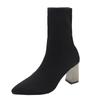 Fashion 2024 Spring and Autumn New Pointed Socks, Thin Boots, Breathable Flying Woven High Heels, Solid Color All-match Women's Boots