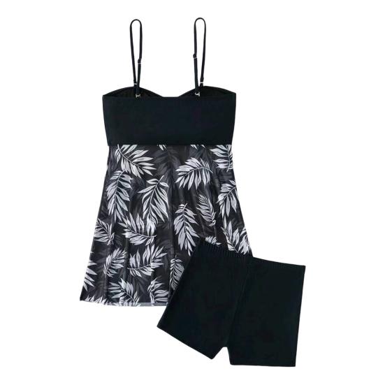 2Pcs/Set Women Summer Swimsuit Set Adjustable Straps Print Mesh Hem Bandeau Tops