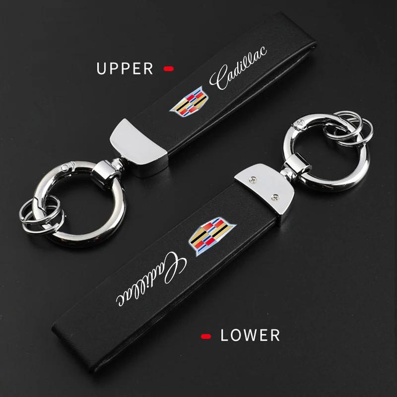 Car Logo Metal PU Leather Car Keychain Ring Auto Accessories For Cadillac Logo Escalade CTS ATS SRX XTS XT5 STS CT5 CT6 BLS XLR