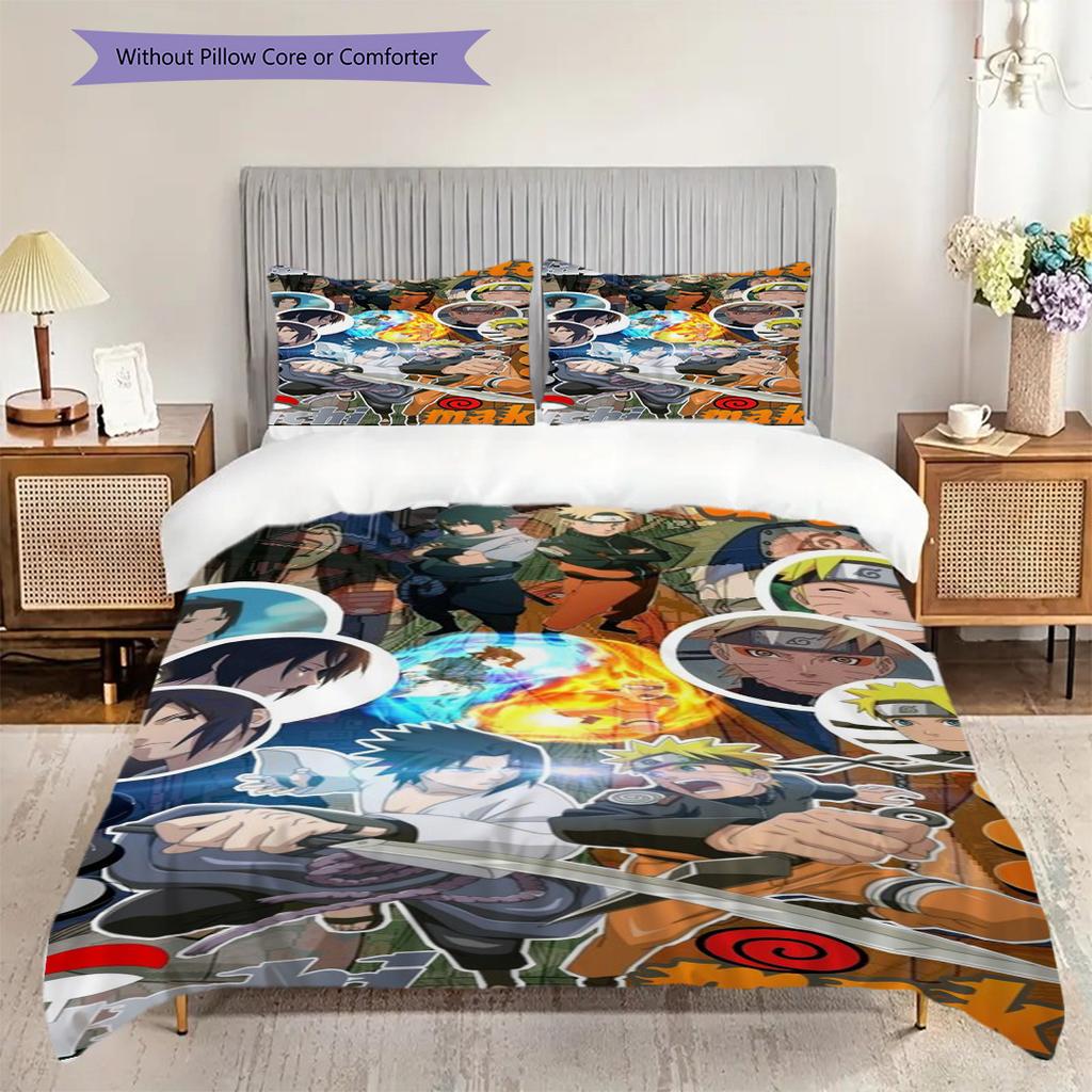 Japanese Anime Cartoon N-Narutos Famous U-Uzumakis N-Narutos Comfortable Duvet Cover and Pillowcase(1 * Duvet Cover + 2 * Pillowcase, Without core)G15