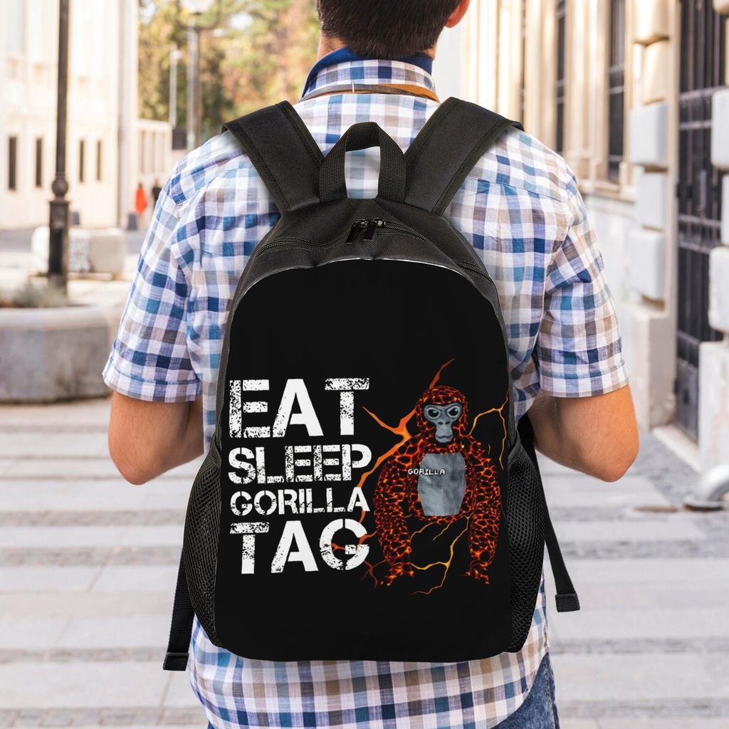 Рюкзак Eat Sleep Gorilla Tag для мужчин и женщин, повседневный, для старшей школы, рабочий, игровой, с обезьянами, для колледжа, на плечо, для улицы