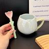 Girls High-Value Tulip Ceramic Mug With Spoon Pink Girl Heart Water Cup Household Milk Cup Souvenir
