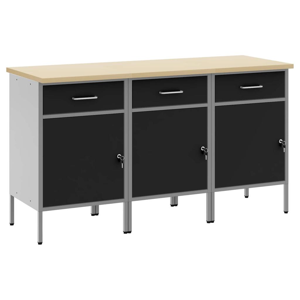 Workbench with Drawers 3 pcs Black and Gray 150 x 55 x 85 cm