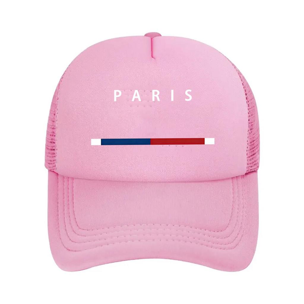 Minimalist with Geometric PARIS Print  AdjustableBlack with Red  Blue Stripes Perfect for Comm  Mesh Baseball Cap