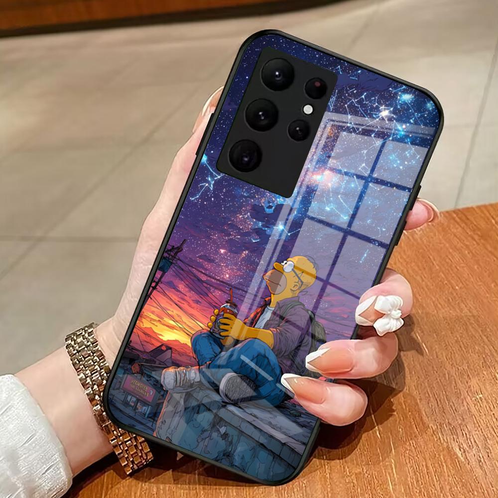 Чехол для телефона Simpson Ночной вид Для Samsung S26 S25 Edge Ultra 23 22 21 20 Ultra Plus S24 Fe Стеклянная крышка