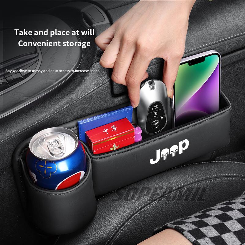 Car Leather Seat Crevice Water Cup Holder Storage Box Jeep Wrangler Grand Cherokee Renegade Compass Gladiator Patriot Commander ALQ1
