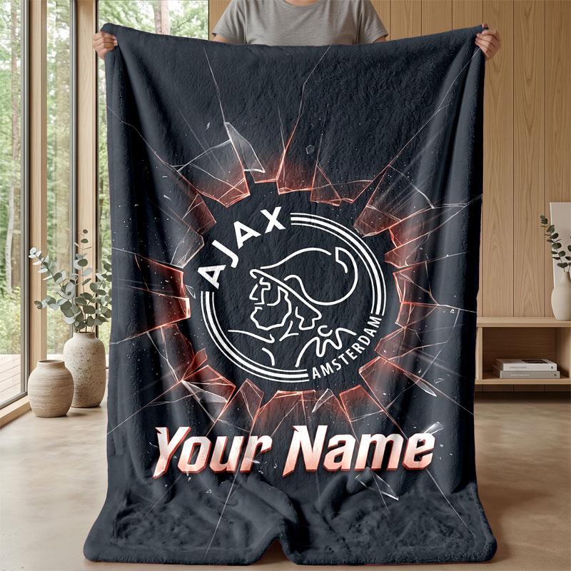 Ajax Amsterdam Custom Name Text Flannel Blanket Soccer Logo Personalized Fleece Throw Blanket Special Gift For Sofa Bedroom Home