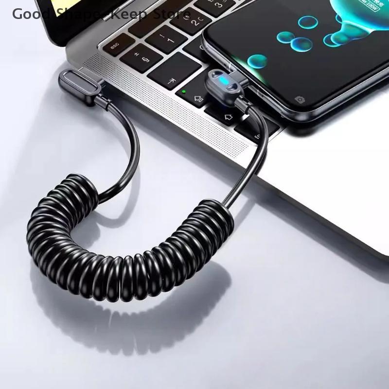 1 шт. 90-градусный угловой USB C на Type C кабель для быстрой зарядки 6A Короткий пружинный кабель данных для телефона Xiaomi Провод автомобильного зарядного устройства