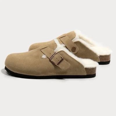 Осень-зима Новые хлопковые тапочки для женщин Модные новые закрытые носки короткие плюшевые женские полутапочки на платформе повседневные туфли-сабо