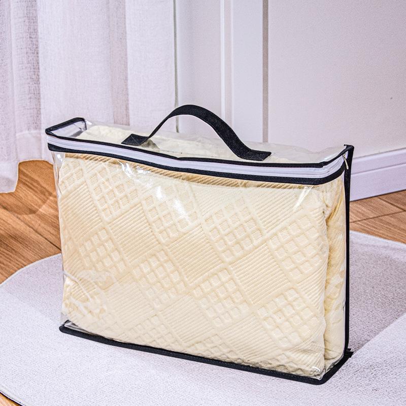 Small Clear PVC Zipper Storage Bag with Handle, Household Bedding/Blanket/Pillow Core Packaging Pouch