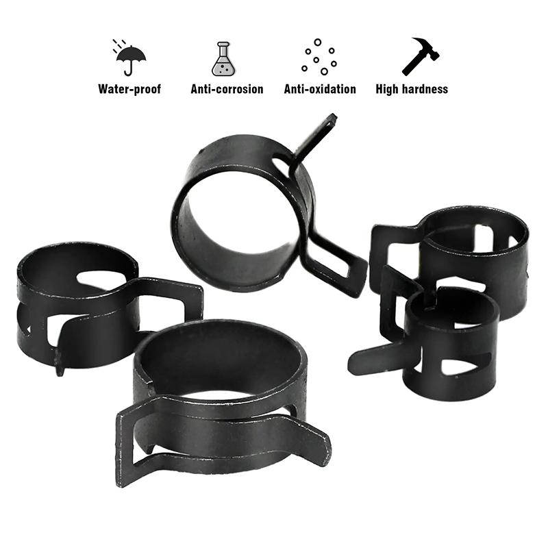 130PCS 6-17mm Spring Band Type Action Fuel Line Silicone Vacuum Hose Pipe Clamp Low Pressure Air Clip Fasteners Assortment Kit