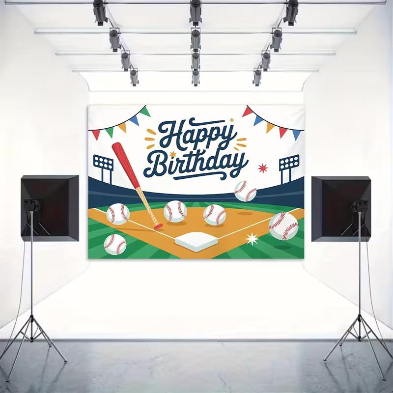 2D Baseball Bat & Ball Birthday Backdrop for Little Boys Birthday Decoration