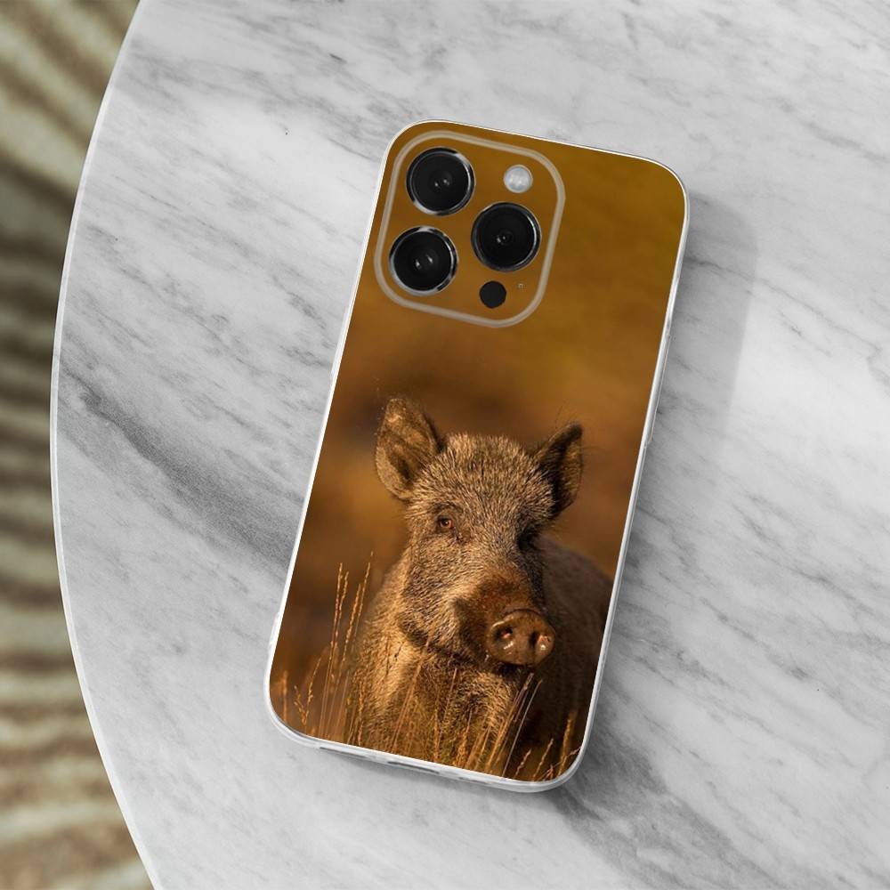 Cute Wild Boar Animal Phone Case For iPhone,14,13,12,15,Pro,Max,Plus,11,17,16,X,XS,XR,SE,Mini Transparent Soft Cover